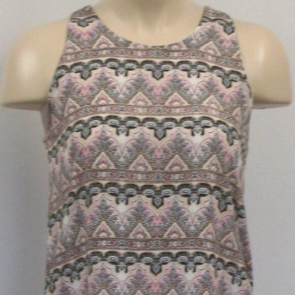 PINK REPUBLIC Sleeveless Bohemian Shift Dress Womens Sz S Black Pink Boho Print - Picture 2 of 12